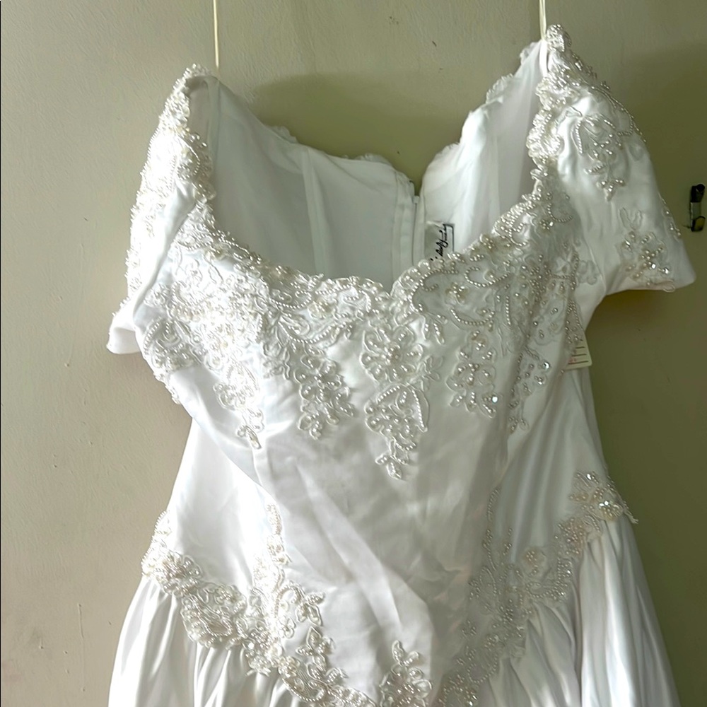 White Beaded Off-Shoulder Wedding Dress, Size 26